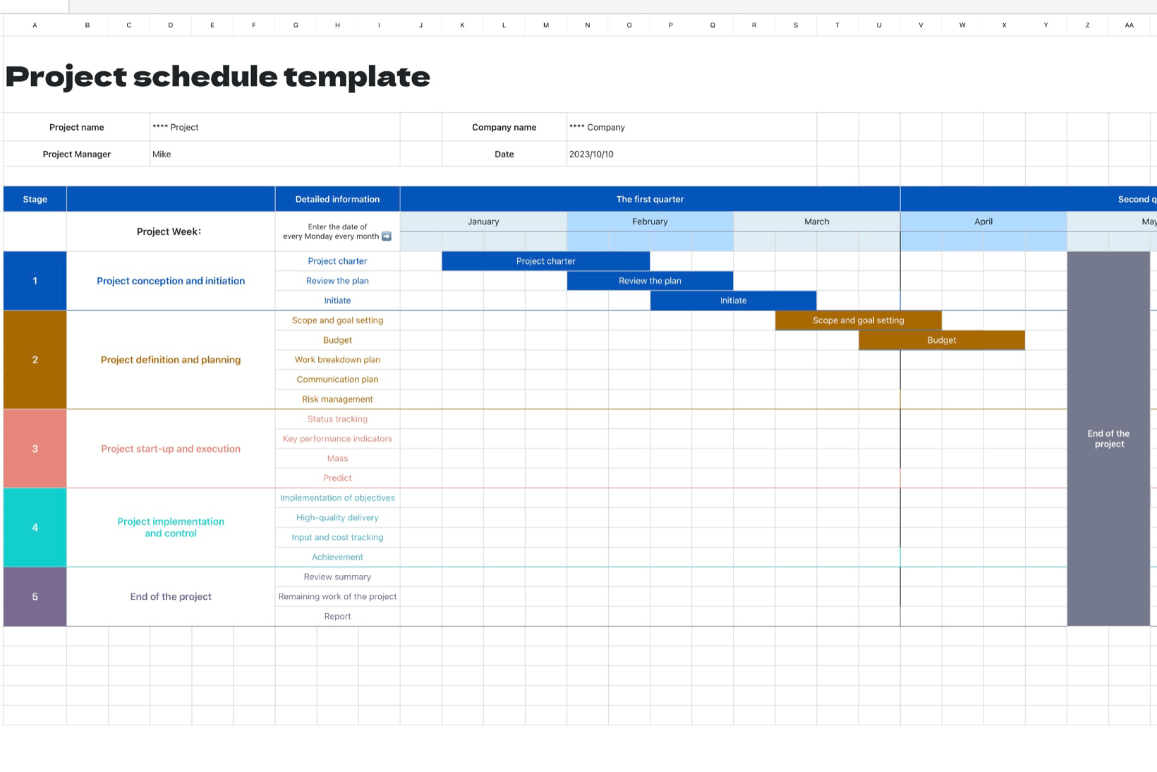Project schedule template